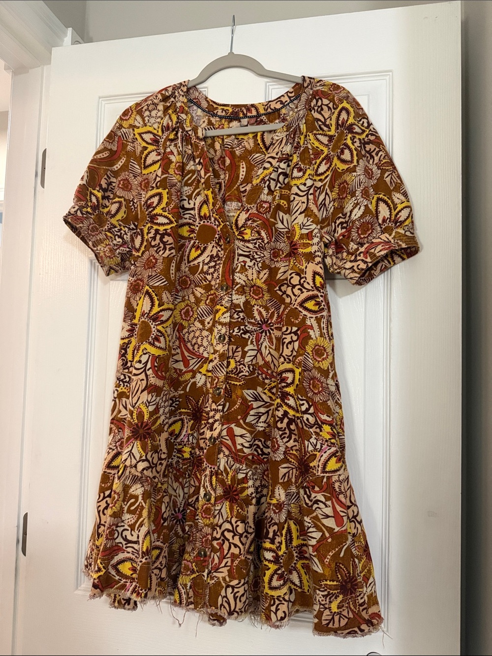 Pilcro Floral Mini Dress in Brown, Yellow, Cream